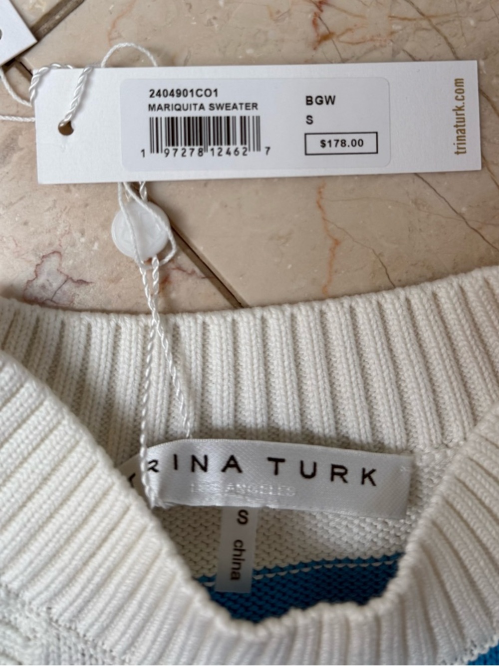 Trina Turk Striped Turquoise and White Halter Knit Tank Top small new w tags - Picture 5 of 7